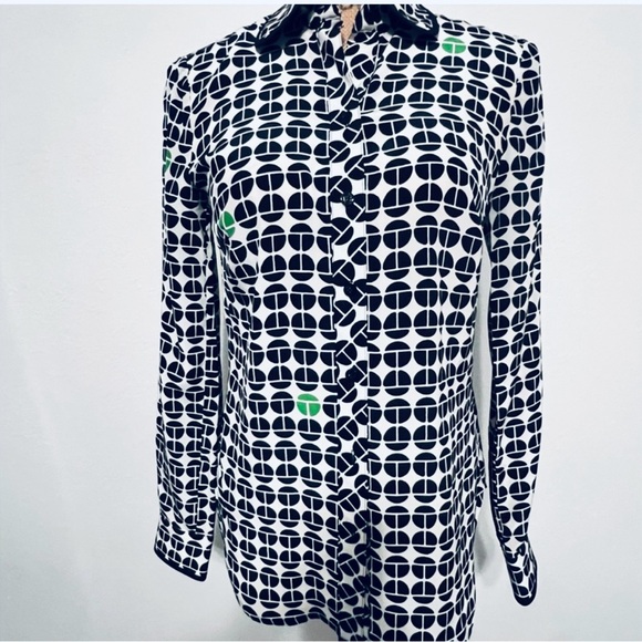 Trina Turk Tops - Trina Turk Cream Silk Blouse with Black and Green small